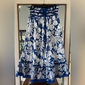 Lapis Skirt Maxi Floral Peasant Bottom Blue and White Cotton size Large Corset